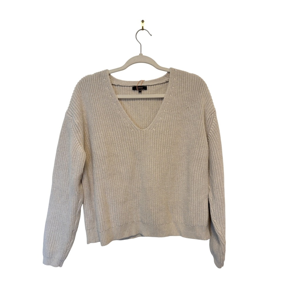 NWT Quince 100% Organic Cotton Fisherman V-Neck Sweater Speckled Beige Size M - Picture 3 of 8
